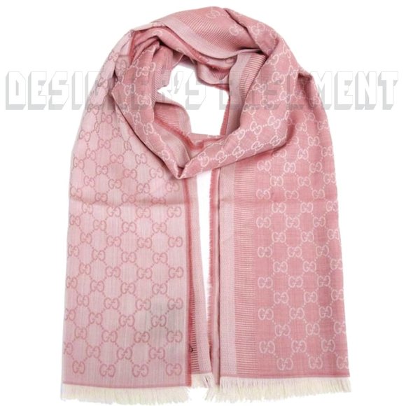 GUCCI 2-tone Pink & Ivory GGWEB giant 55"-sqr wool/silk pashmina shawl scarf NWT - Picture 12 of 13